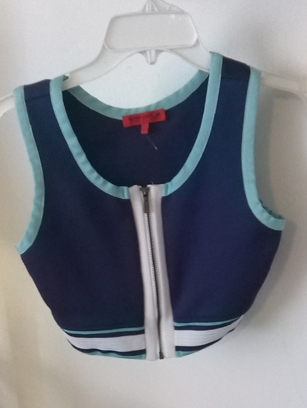 WOW couture Navy and Aqua Zip-Front Crop Top